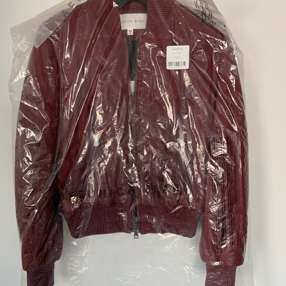 VERONICA BEARD Bordeaux Red Malin Quilted Leather Bomber Jacket - Picture 14 of 15